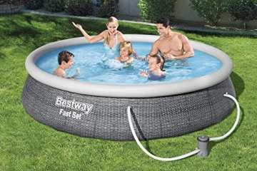 Bestway Fast Set Pool, 396 x 84 cm, Set mit Filterpumpe, rund, graue Rattan-Optik - 2