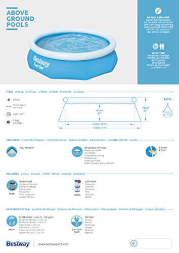 BESTWAY Fast Set Pool Set 305x76 cm, mit Filterpumpe - 10