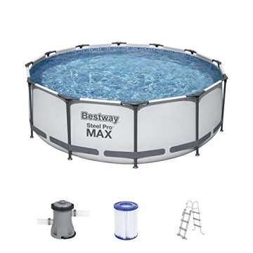 Bestway Steel Pro MAX Aufstellpool-Set mit Filterpumpe Ø 366 x 100 cm, grau, rund - 1