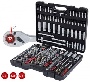 KS Tools 917.0779 1/4 Zoll + 3/8 Zoll + 1/2 Zoll Steckschlüssel-Satz | mit 3 Umschaltknarren, 72-Zahn | matt satiniert | 179-tlg. - 2