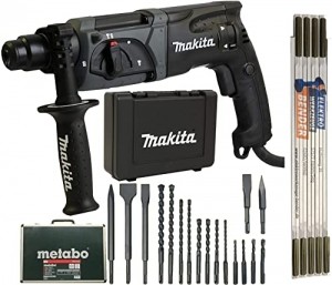 Makita Bohrhammer HR2470 im Koffer + Metabo Bohrer und Meisel-Set 17 tlg - 1