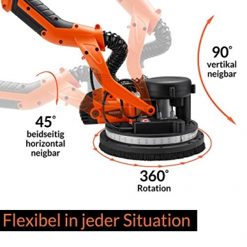 Monzana Trockenbauschleifer 750 Watt max. Drehzahl 1750 U/min 6x Ø 225 mm Schleifscheiben inkl. Absaugbeutel LED-Licht Deckenschleifer Langhalsschleifer - 3