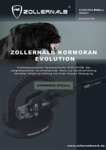 ZOLLERNALB Kormoran EVO+ 2,9kg Lang und Kurzhalsschleifer Langhalsschleifer Trockenbauschleifer Wand- Deckenschleifer Drywallsander 225mm Schleifteller 850 Watt 1300-1650mm Länge - 9