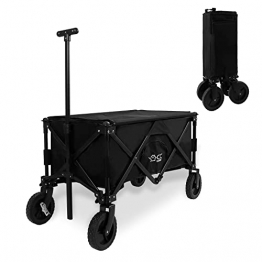 CCLIFE Bollerwagen Faltbar Handwagen Klappbar Transportkarre bis 80 kg Tragkraft, mit Sitz, Verstellbarem Griff, Universalrädern, Seitentasche, für Sport, Einkaufen, Camping - 1