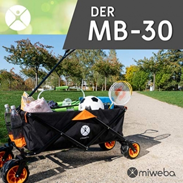 Miweba Faltbarer Bollerwagen MB-30 für Kinder - Softreifen - Ziehstange - Transporttasche - Klappbar - UV-Beständig - Handwagen faltbar (Grün) - 2