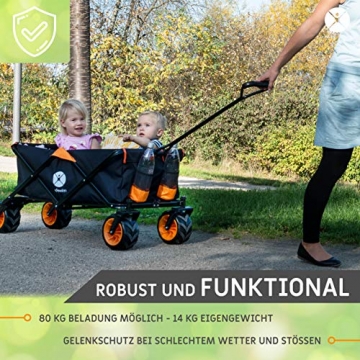 Miweba Faltbarer Bollerwagen MB-30 für Kinder - Softreifen - Ziehstange - Transporttasche - Klappbar - UV-Beständig - Handwagen faltbar (Grün) - 4