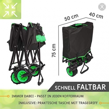 Miweba Faltbarer Bollerwagen MB-30 für Kinder - Softreifen - Ziehstange - Transporttasche - Klappbar - UV-Beständig - Handwagen faltbar (Grün) - 5