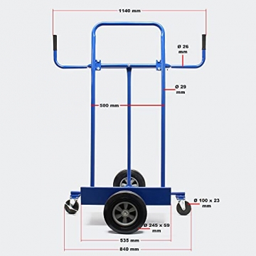Plattenkarren bis 340kg Tragfähigkeit mit 4 Reifen zum Transport großflächiger Platten - 3