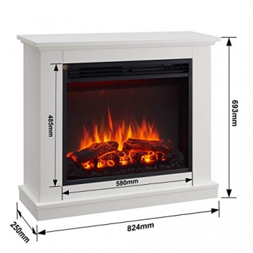 CrownFlame Phanos Elektrokamin - Elektrischer Standkamin mit Heizung 1000/2000 W, realistischer 3D-Flammeneffekt, Fernbedienung programmierbar, Timer, Thermostat - Weiß - 5