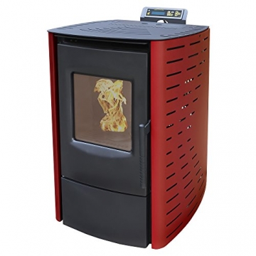 Nemaxx P6 Pelletofen Pelletkamin Pelletkaminofen 6 kW Kaminofen Heizofen Pellet Ofen Kamin Pelletheizung Heizung - Rot - WiFi-Ready - 1