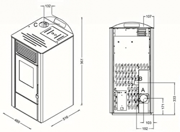 Pelletofen 9,5kW Pelletkamin Pelletheizung Kaminofen 56303 A+ Holzofen Glastür AWZ (schwarz/rot) - 7