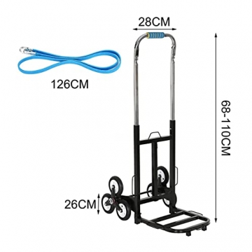 BALLSHOP Transportkarre Klappbar 200kg mit Teleskopgriff Treppensteiger Sackkarre Treppensackkarre Treppenkarre Faltbar 6 Rad Handkarre für Haushalt Camping Garten - 2