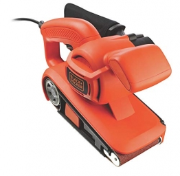 Black+Decker KA86-QS Bandschleifer (720W, mit automatischer Schleifbandzentrierung, vergrößerter Bandwechsel-Hebel, ergonomischer Zweithandgriff, Staubfangsack, einfache Bandmontage) KA86, Orange - 1