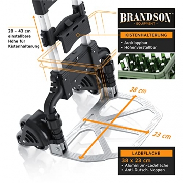 Brandson - Sackkarre Treppensteiger Transportkarre klappbar - 6 Räder – bis 70 kg Kistenhalterung – Umzug Getränkekisten - Vollgummireifen –- Aluminium – gummierter Griff – arretierbar 63/90/100 cm - 4