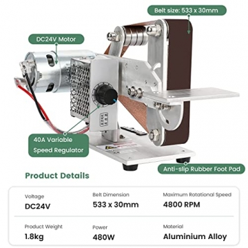 Huanyu Bandschleifer mit 10 Stück Schleifbändern 480W Elektroschleifer für Holz Geschwindigkeitsverstellbare Mini-Bandschleifer für Metall mit Winkelmesser - 2