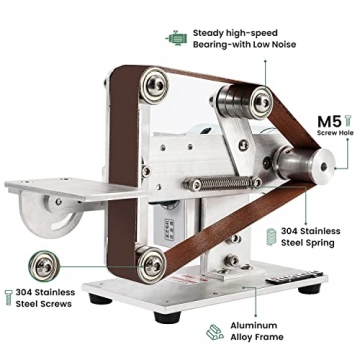 Huanyu Bandschleifer mit 10 Stück Schleifbändern 480W Elektroschleifer für Holz Geschwindigkeitsverstellbare Mini-Bandschleifer für Metall mit Winkelmesser - 3