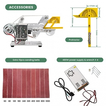 Huanyu Bandschleifer mit 10 Stück Schleifbändern 480W Elektroschleifer für Holz Geschwindigkeitsverstellbare Mini-Bandschleifer für Metall mit Winkelmesser - 5