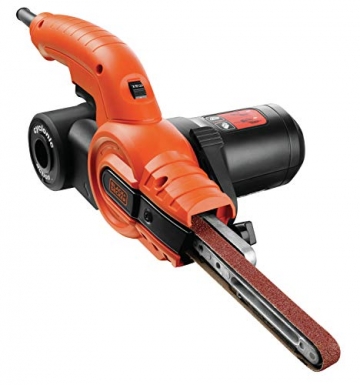 Black+Decker Bandschleifer KA900E mit Absaugung – Schleifmaschine für Holz, Metall, Stein, Gips, Keramikfliesen & Kunststoff – Zum Schleifen, Feilen, Schärfen und Entrosten – Bandmaße: 451 x 13mm - 1