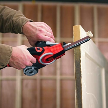 Black+Decker Bandschleifer KA900E mit Absaugung – Schleifmaschine für Holz, Metall, Stein, Gips, Keramikfliesen & Kunststoff – Zum Schleifen, Feilen, Schärfen und Entrosten – Bandmaße: 451 x 13mm - 6