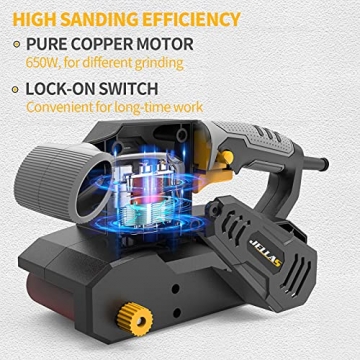 Jellas Bandschleifer, 2 in 1 Tisch-und Bandschleifer mit 12-teiligen Schleifbändern, Edelstahl Schutz-Einlage, Zusatzhandgriff, Staubbeutel, Staubsaugeradapter, 3m Netzkabel zum Entrosten und Polieren - 2