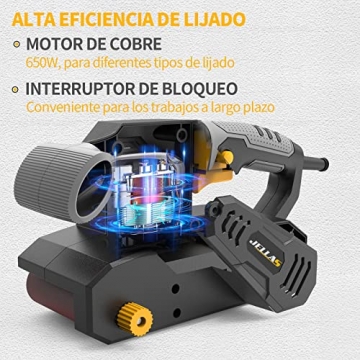 Jellas Bandschleifer (650W, Bandgeschwindigkeit 280 m/min, Schleiffläche 142x76 mm, 12-teiligen Schleifbändern und Staubbeutel, 2 in 1 Tisch-und Bandschleifer, 3m Netzkabel） - 4