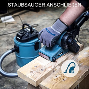 WESCO Bandschleifer, 920W Schleifer 6 Geschwindigkeiten,1 Schleifband K 80 (Schleifmaschine 76 x 533 mm), mit Staubsaugeradapter und Staubbeutel, zum Schleifen und Polieren - 6