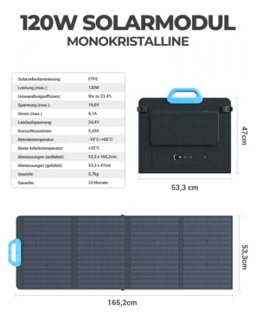 BLUETTI Solar Generator EB3A mit PV120 Solarpanel, 268Wh Tragbare Powerstation mit 600W (1200W Peak) AC Ausgängen, LiFePO4 Batterie Backup für Outdoor Camping, Reise, Stromausfall - 5