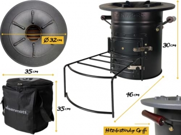 eisenmatt.® Raketenofen V1 Set inklusive Tasche | mit Heatcontrol und Echtholzgriffen | aus Keramik Stahl Gusseisen | Outdoor Ofen, Camping BBQ Holzofen, tragbar - Kochen ohne Strom - Schwarz Matt - 3