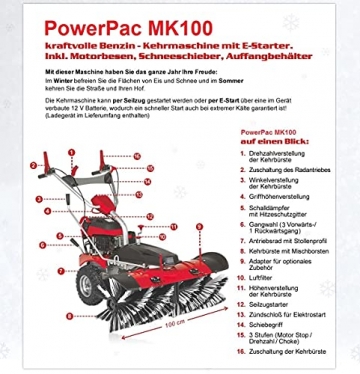 MODELL 2022 - PowerPac Typ MK100 - Kehrmaschine Motorbesen Schneeschieber ELEKTROSTART 6,5PS inkl. Schneeketten - 2