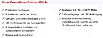 MODELL 2022 - PowerPac Typ MK100 - Kehrmaschine Motorbesen Schneeschieber ELEKTROSTART 6,5PS inkl. Schneeketten - 5