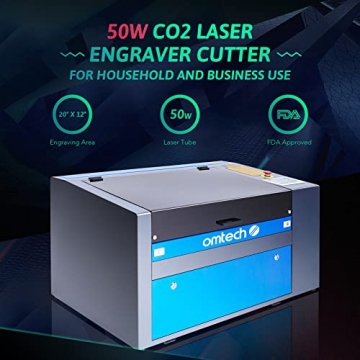 OMTech 50W CO2 Laser Graviermaschine 300 x 500mm Gravurmaschine Laserengraver mit Digitale LCD-Steuerung, USB-Anschluss, Luftpumpe, Rotpunkt-Zeiger für Heimwerker - 2