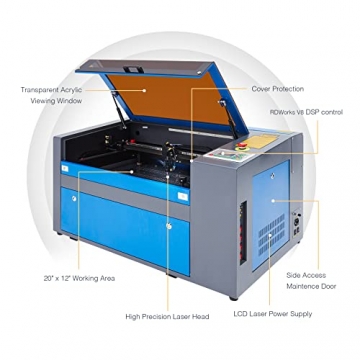 OMTech 50W CO2 Laser Graviermaschine 300 x 500mm Gravurmaschine Laserengraver mit Digitale LCD-Steuerung, USB-Anschluss, Luftpumpe, Rotpunkt-Zeiger für Heimwerker - 4