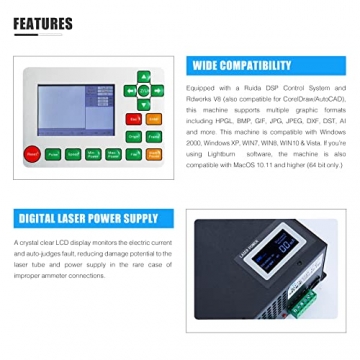 OMTech 50W CO2 Laser Graviermaschine 300 x 500mm Gravurmaschine Laserengraver mit Digitale LCD-Steuerung, USB-Anschluss, Luftpumpe, Rotpunkt-Zeiger für Heimwerker - 6