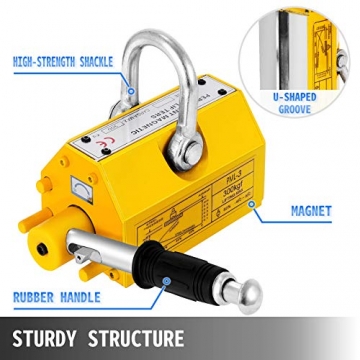 VEVOR Lasthebemagnet Neodym Stahl Traktion 300 kg, Hubmagnet 10 kg gelbe Handgelenk Gabelheben, Magnetlift, 20,5 x 8,5 x 9,5 cm, Neodym-Heben, Magnet, ausgezeichnetes Werkzeug - 3