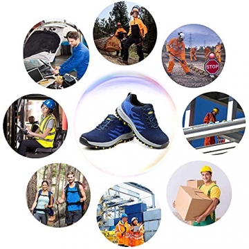 Arbeitsschuhe S3 Herren Blau 41 Sicherheitsschuhe mit Stahlkappe Sommer Arbeit Schuhe Männer Sicherheit Sneaker Turnschuhe Sportlich Schutzschuhe Atmungsaktiv Trekkingschuhe für Kinder Jungen - 6