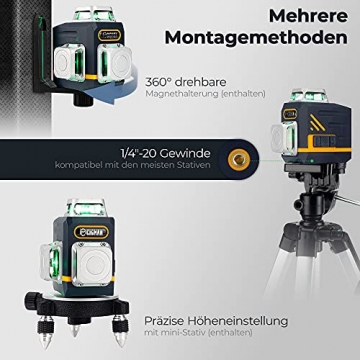 CIGMAN Kreuzlinienlaser Grün Selbstnivellierend Laser 3x360 Grad, Baulaser Kreuzlaser Linienlaser bis zu 40 Stunden mit wiederaufladbarer Lithium-Batterie für Innenbereich Baustelle - 2