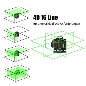 Kreuzlinienlaser Grün Selbstnivellierend Weytoll, Automatischer Selbstnivellierend 4x360° 16 Linien Vertikale und Horizontale Linie (2pcs Batterie + Hebeplattform + Fernbedienung + Clip-Halter) - 2