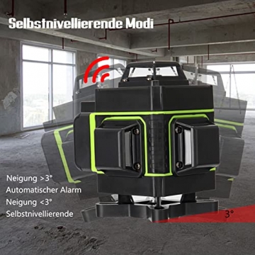 Kreuzlinienlaser Grün Selbstnivellierend Weytoll, Automatischer Selbstnivellierend 4x360° 16 Linien Vertikale und Horizontale Linie (2pcs Batterie + Hebeplattform + Fernbedienung + Clip-Halter) - 3