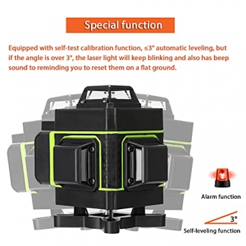 Kreuzlinienlaser Grün Selbstnivellierend Weytoll, Automatischer Selbstnivellierend 4x360° 16 Linien Vertikale und Horizontale Linie (2pcs Batterie + Hebeplattform + Fernbedienung + Clip-Halter) - 8