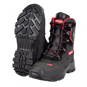 Oregon Yukon Klasse 1 Kettensägen-Schnittschutzstiefel aus Leder, Stahlkappen, wasserabweisende Anti-Statik-Sicherheits-Arbeitsstiefel, Größe 43 (9 UK, 9.5 US) - 2