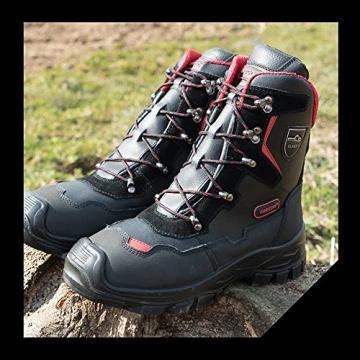 Oregon Yukon Klasse 1 Kettensägen-Schnittschutzstiefel aus Leder, Stahlkappen, wasserabweisende Anti-Statik-Sicherheits-Arbeitsstiefel, Größe 43 (9 UK, 9.5 US) - 9