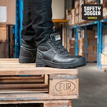 SAFETY JOGGER mit Stahlkappe Herren Leicht - S3 / S1P Arbeitsschuh für Damen, rutschfeste Pannensichere Stahlsohle, Stoßdämpfender, Wasser- und Ölabweisender Sicherheitsstiefel, 43 EU Bestboy Schwarz - 4