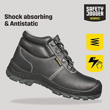 SAFETY JOGGER mit Stahlkappe Herren Leicht - S3 / S1P Arbeitsschuh für Damen, rutschfeste Pannensichere Stahlsohle, Stoßdämpfender, Wasser- und Ölabweisender Sicherheitsstiefel, 43 EU Bestboy Schwarz - 5