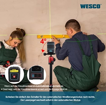 WESCO Kreuzlinienlaser Kreuzlinien-laser Grün Laser Linienlaser Kreuzlaser Linien Laser 360° Drehbar horizontale und vertikal, IP54 Staub und Wasserschutz inkl. Halterung und Schutztasche - 2