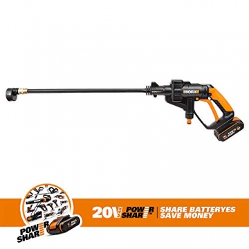 WORX 18V(20V MAX) Mobile Akku-Hochdruckreiniger Hydroshot WG625E.1, 2x2.0Ah Akkus, PowerShare, Bewässerung, Reinigung & Desinfektion, 1 Std. Ladegerät, 5-in-1 Sprühdüse, 6m Schlauch, Wassereimer - 7