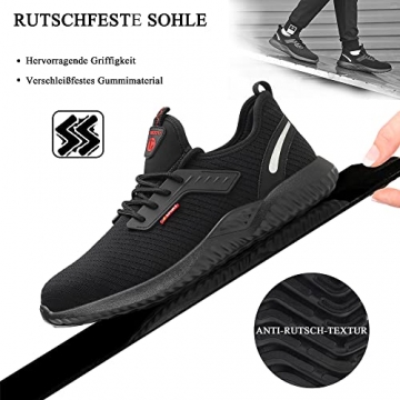 ZOEASHLEY Sicherheitsschuhe Herren Damen Wasserdicht Arbeitsschuhe Leicht Atmungsaktiv Schutzschuhe Stahlkappenschuhe Schwarz021 43 - 5