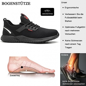 ZOEASHLEY Sicherheitsschuhe Herren Damen Wasserdicht Arbeitsschuhe Leicht Atmungsaktiv Schutzschuhe Stahlkappenschuhe Schwarz021 43 - 6