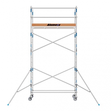 ALX Basic-Line Rollgerüst 75-6,2 Meter Arbeitshöhe - Baugerüst - Innengerüst - Aluminiumgerüst - Gerüst für Innen und Außen - (Holz plattform, 250 cm) - 2