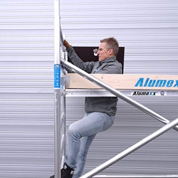 ALX Basic-Line Rollgerüst 75-6,2 Meter Arbeitshöhe - Baugerüst - Innengerüst - Aluminiumgerüst - Gerüst für Innen und Außen - (Holz plattform, 250 cm) - 6