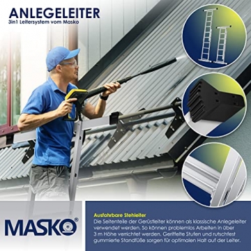 MASKO® Baugerüst Alugerüst Gerüst ✓max. Arbeitshöhe 306cm ✓ Alu ✓ Leiter ✓ Arbeitsgerüst ✓ Arbeitsbühne | bis 150 KG belastbar | Anti-Rutsch beschichtet | GS geprüft (EN 131) | Bis 150KG belastbar - 5